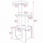 Measurement chart of a cat tree with dimensions labeled