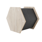 Hexagonal pet bed with wooden frame and black interior on a white background