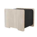 back of a pet bed wood finish and black interior on a white background