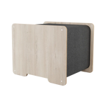 back of a pet bed wood finish and grey exterior on a white background