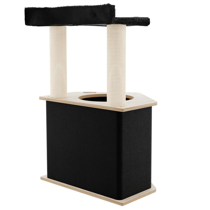 Cat tree with black and beige colors on a white background