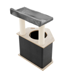 Cat tree with a platform and scratching posts on a white background