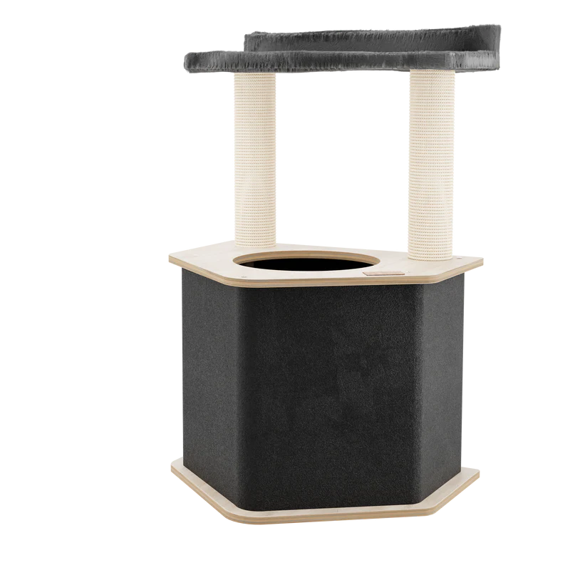 Cat tree with black and beige colors on a white background