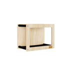 Wooden pet shelf with black platforms on a white background