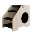 Wooden pet staircase with a round den on a white background