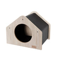 Wooden pet house with a dark interior on a white background