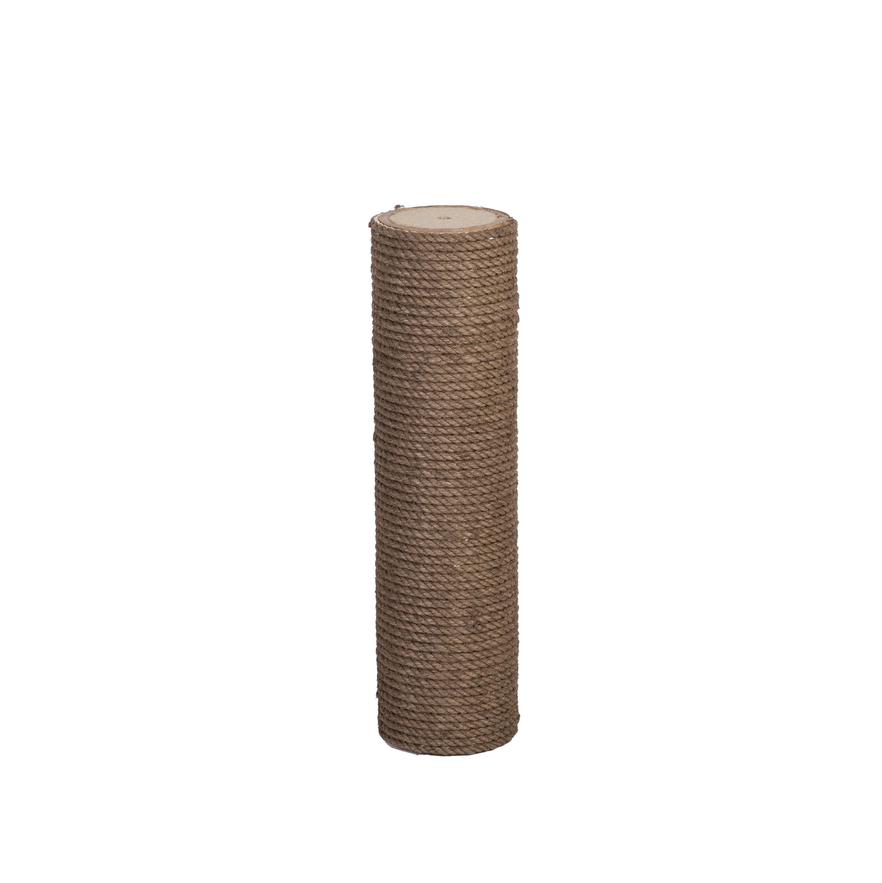 Brown cylindrical cat scratcher on a white background