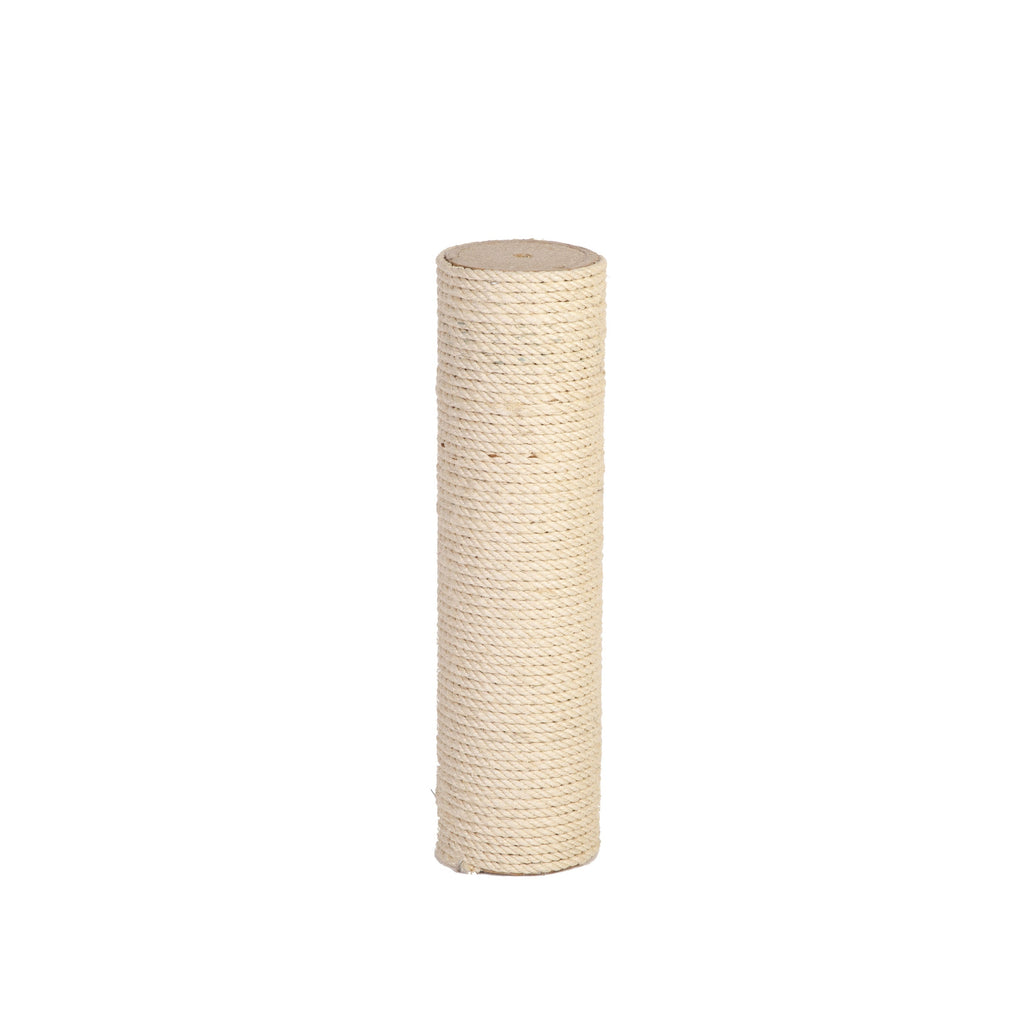 Beige cylindrical cat scratcher on a white background