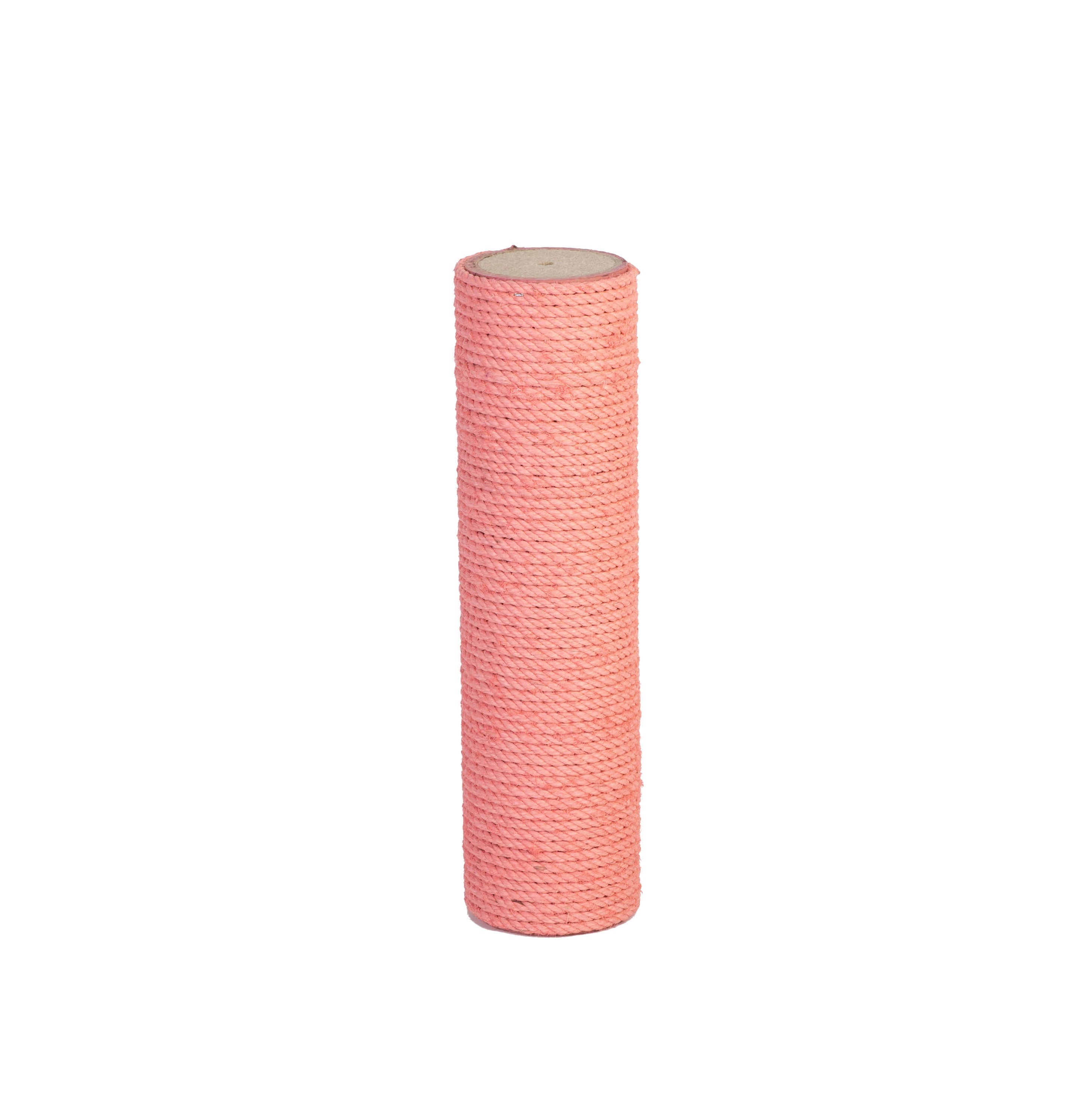Pink cylindrical cat scratcher on a white background