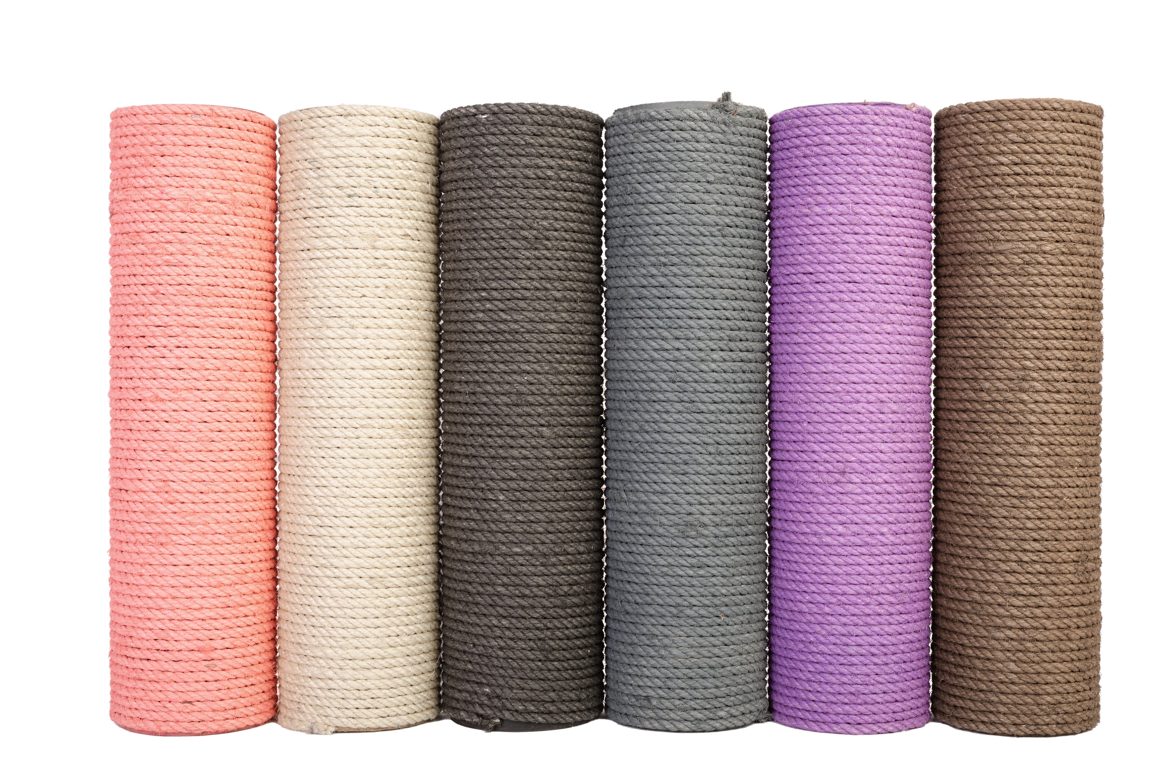 Set of six cat scratch replacement post in different colors on a white background