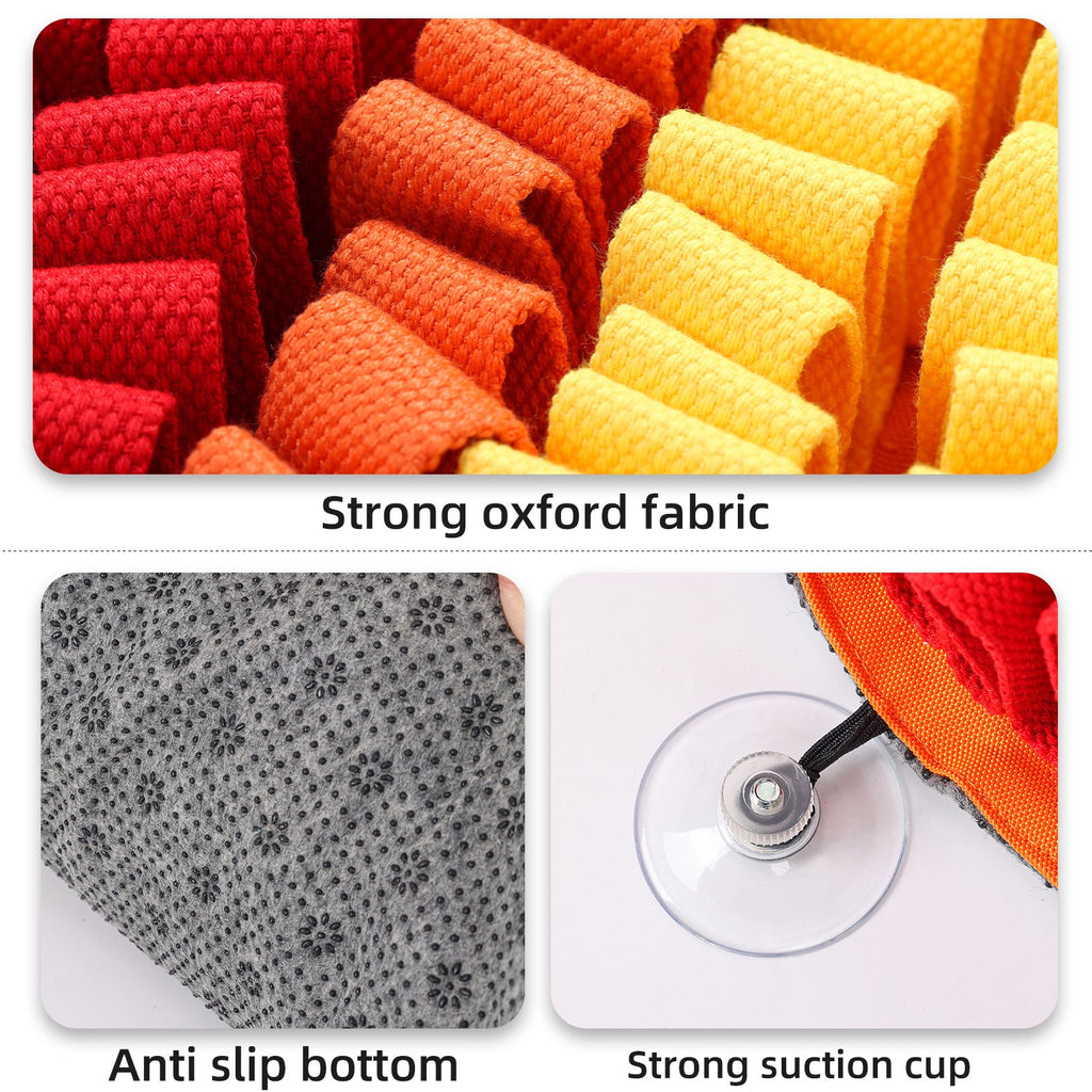 Textured fabric swatches and a suction cup with 'Strong oxford fabric' and 'Anti slip bottom' text.