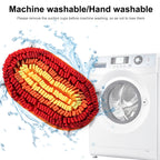 Red and yellow snuffle mat with washing machine and water splashes on a white background