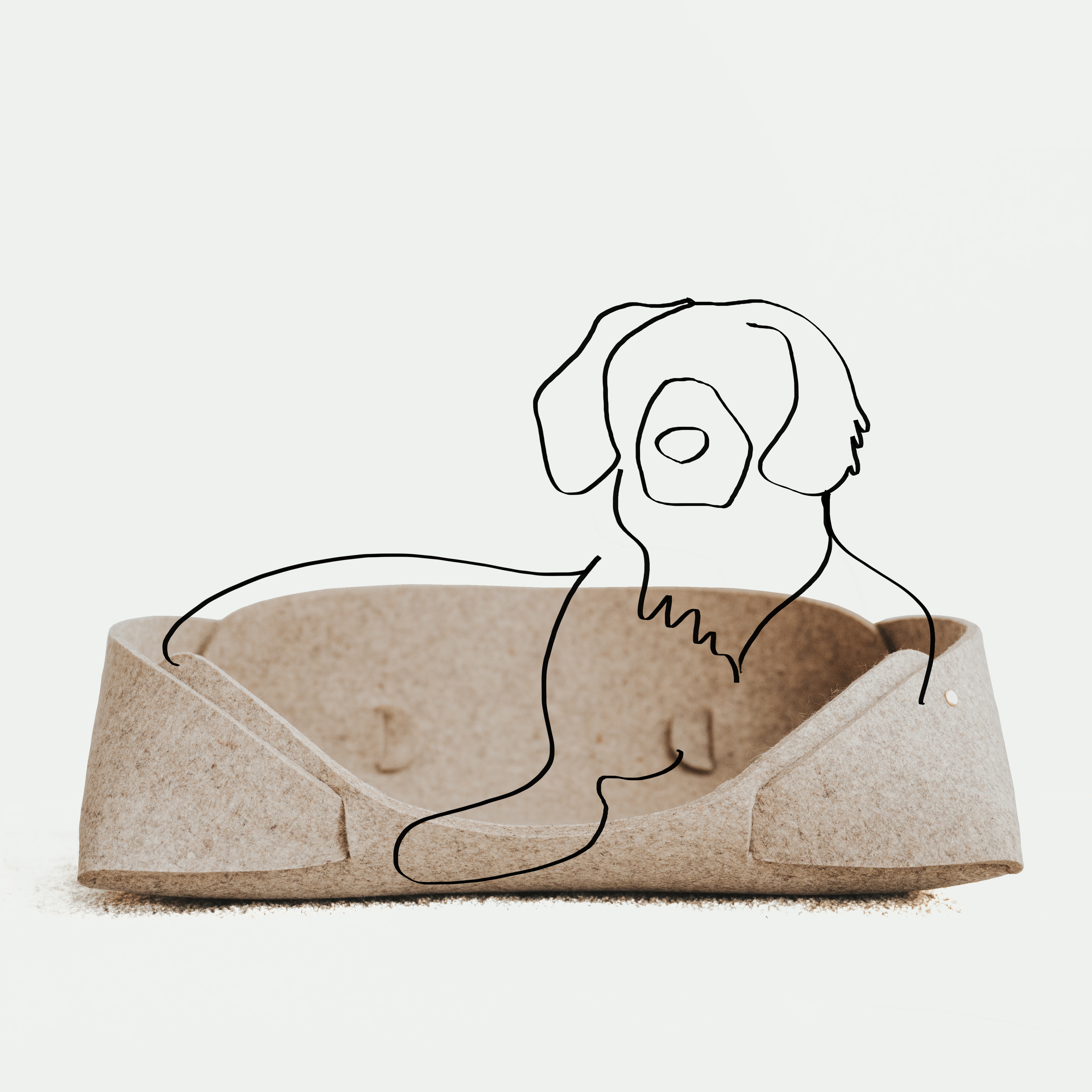 Pet bed with a line drawing of a dog on a white background