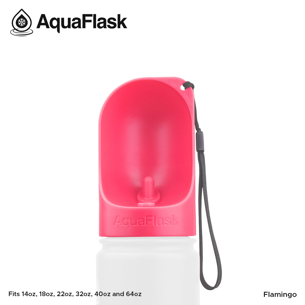 Pink and white AquaFlask water bottle on a white background