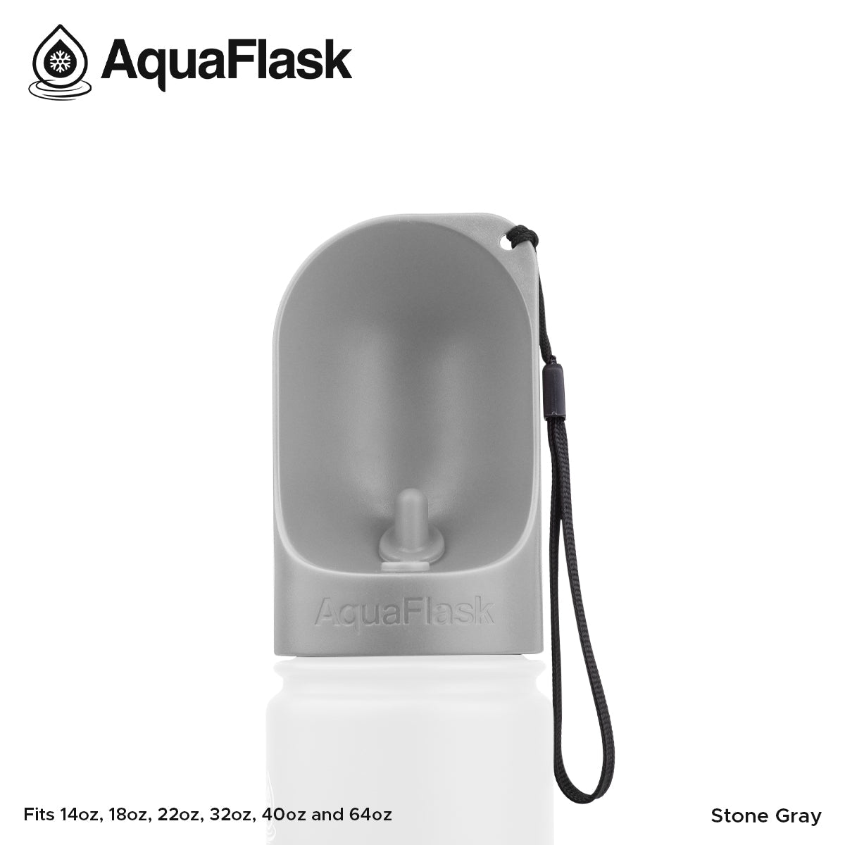 Gray AquaFlask water bottle on a white background