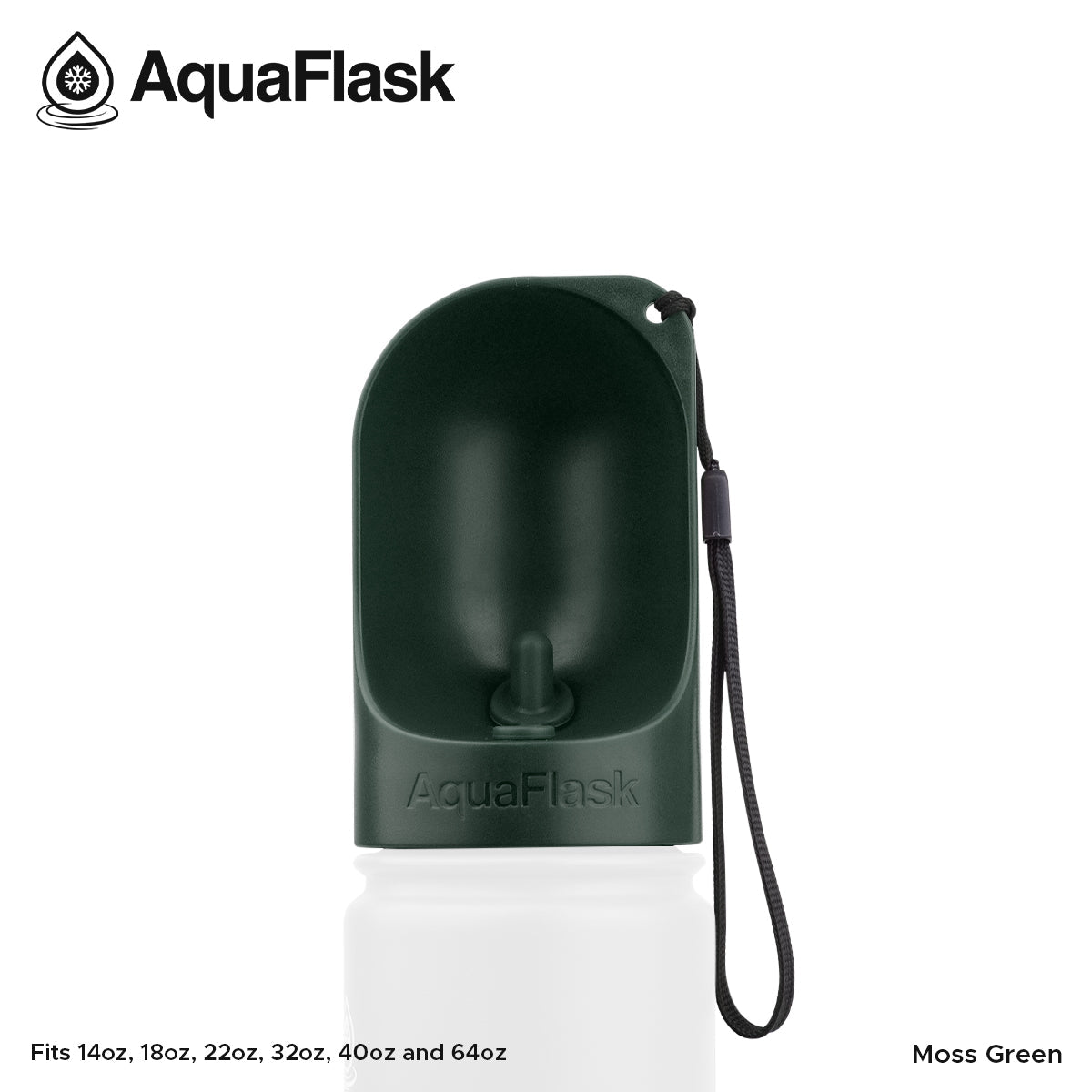 Cobalt blue AquaFlask water bottle with strap on a white background