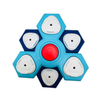 Blue and dog puzzle with a red center on a white background