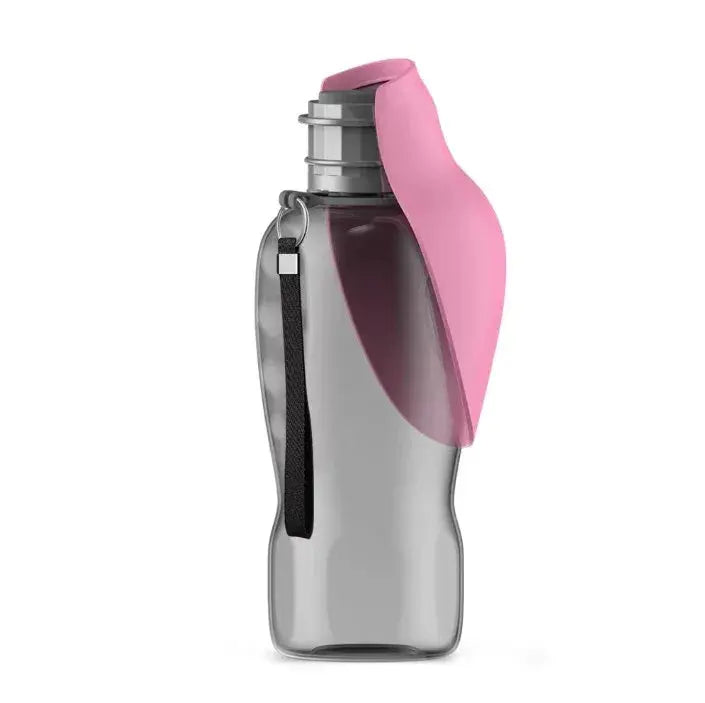 Pink pet water bottle on a white background