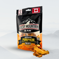 Bag of Rocky Mountain Raw air-dried pumpkin treats on a white background