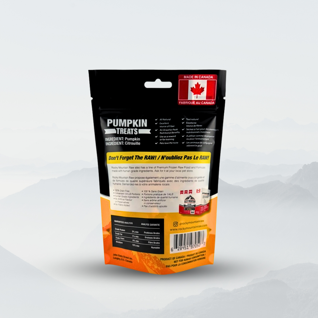 Packaged pumpkin treats for pets with a clear background