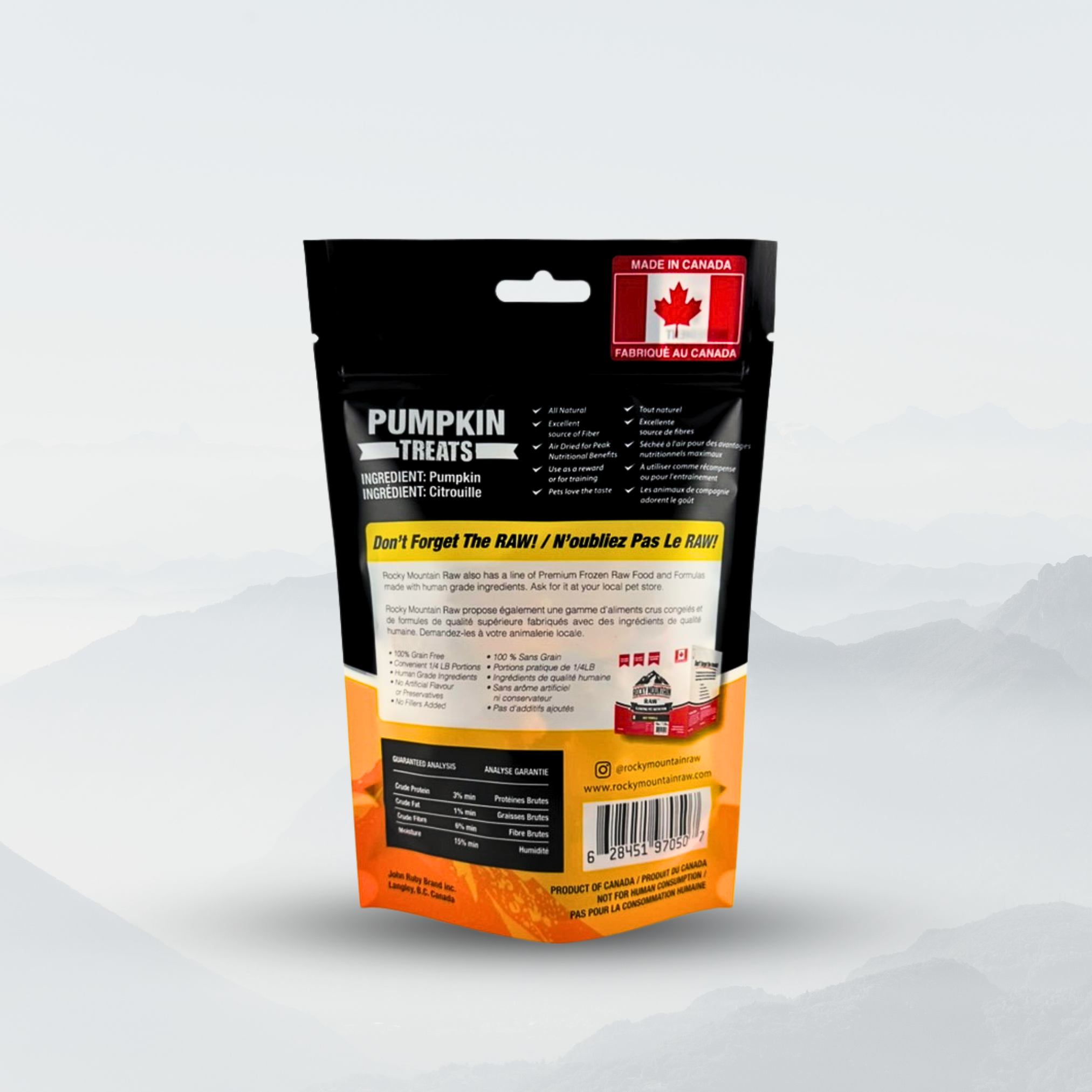 Packaged pumpkin treats for pets with a clear background