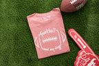 Pink t-shirt with football and my dog text on grass with football and foam finger
