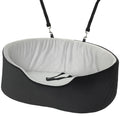 Black and gray pet car seat with straps on a white background