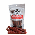 Package of Beef Tripe Sticks with visible beef sticks in front on a white background