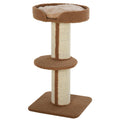 Cat tree with brown and beige cushion on a white background