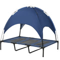 Blue pet cot with canopy on a white background
