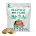 Package of Healthybud Meal Patties with a beef patty in front on a white background