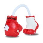Dog toy Red boxing gloves with white rope on a white background