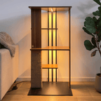 Modern cat tree with wooden design in a room setting