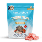 Package of healthybud training treats with superfoods on a white background