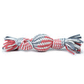 Dog toy with red, white, and gray pattern on a white background
