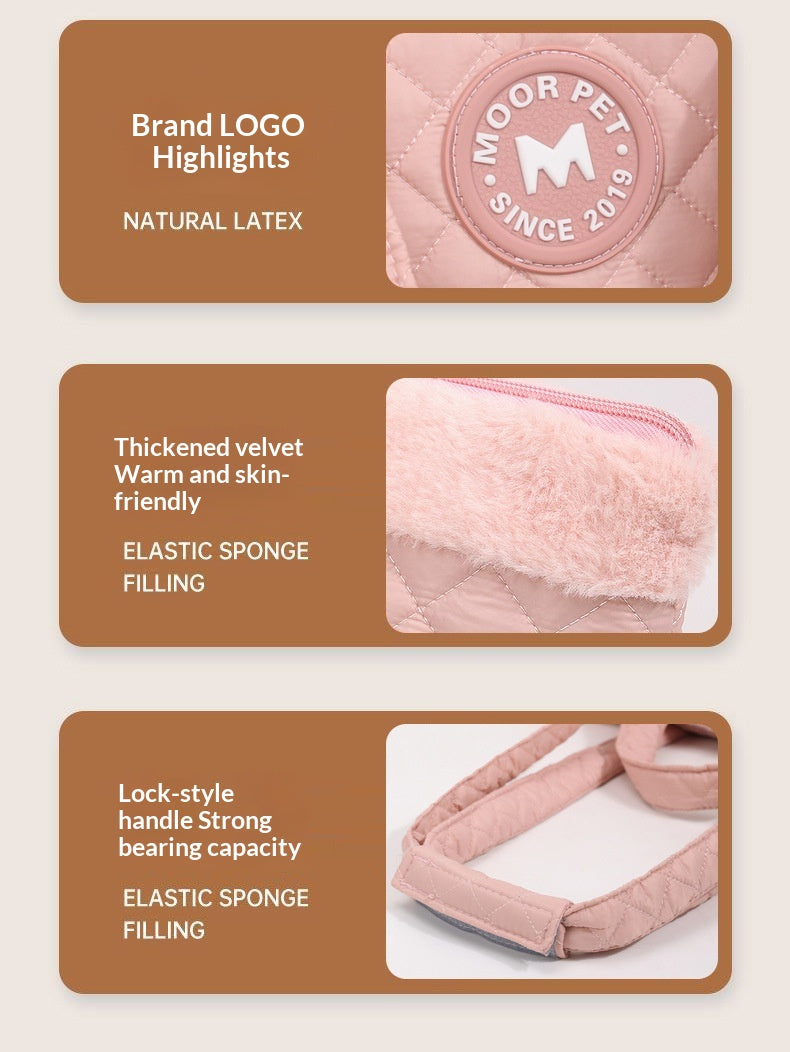 Product packaging with text highlighting features and a brand logo.