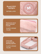 Product packaging with text highlighting features and a brand logo.