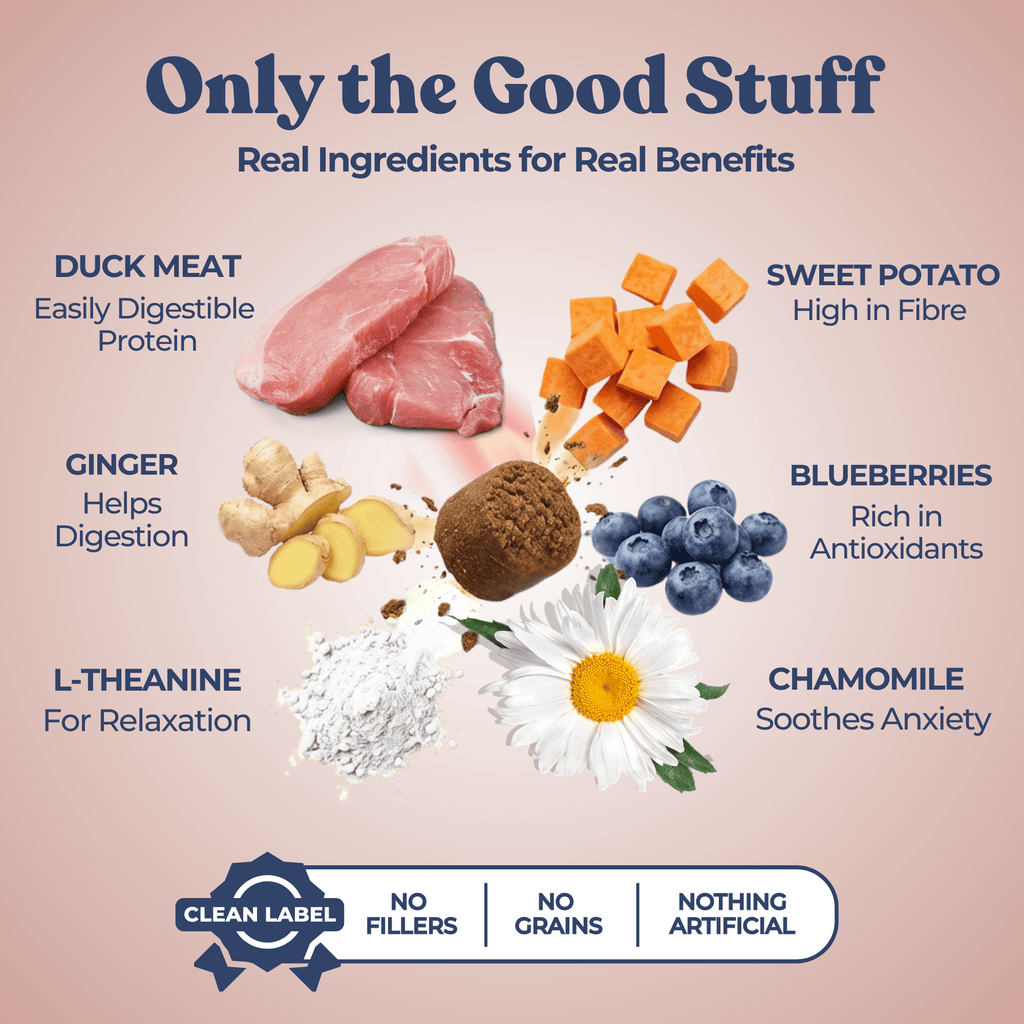 Health benefits of ingredients with images and text on a pink background