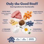 Health benefits of ingredients with images and text on a pink background