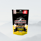 Rocky Mountain Raw freeze-dried turkey treats packaging on a white background