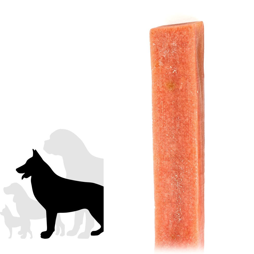 Dog chew treat with black silhouette of a dog on a white background