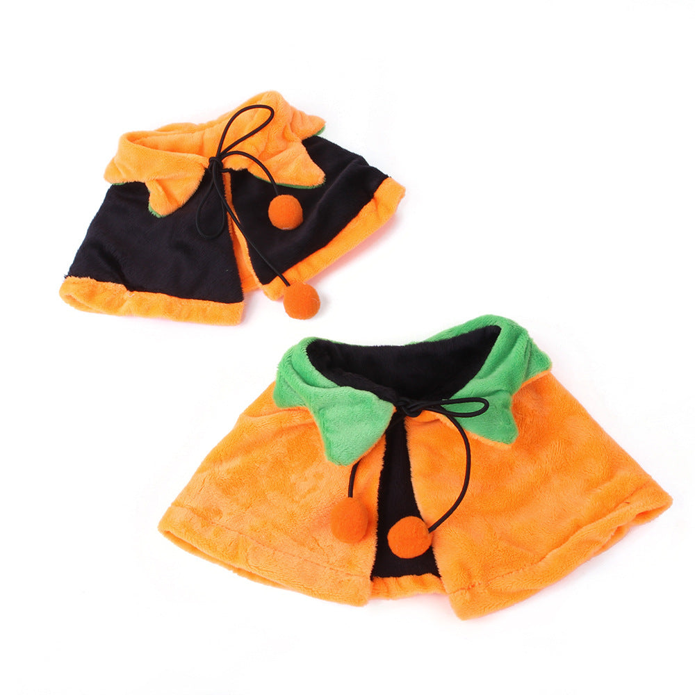 Pet Halloween costume with orange and black design on a white background