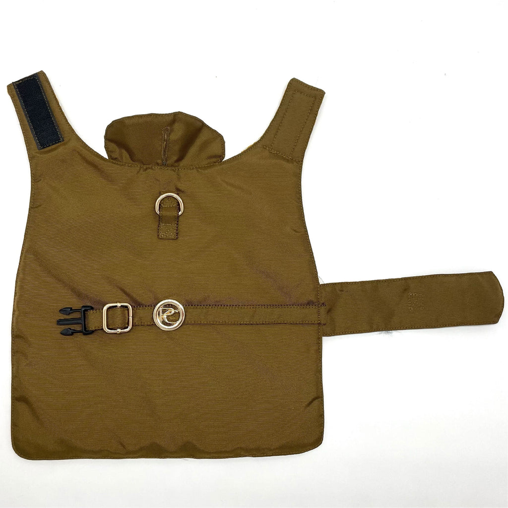 Gold dog raincoat on a white background