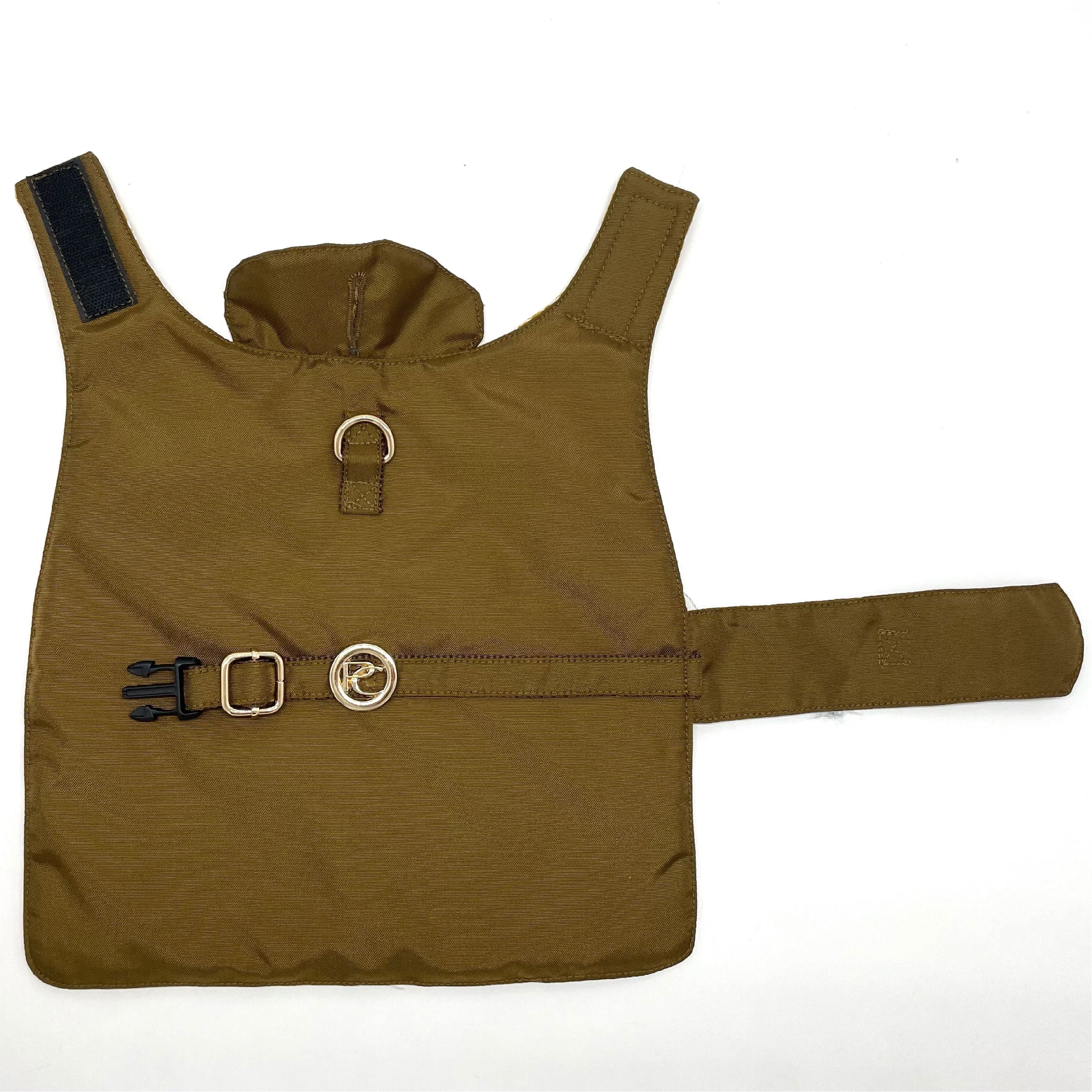Gold dog raincoat on a white background