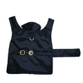 Black dog raincoat with gold buckles on a white background