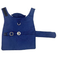 Blue dog rain coat with straps on a white background