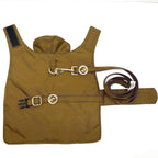 Gold Dog raincoat with leashes on a white background