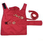 Red dog raincoat and leash set on a white background