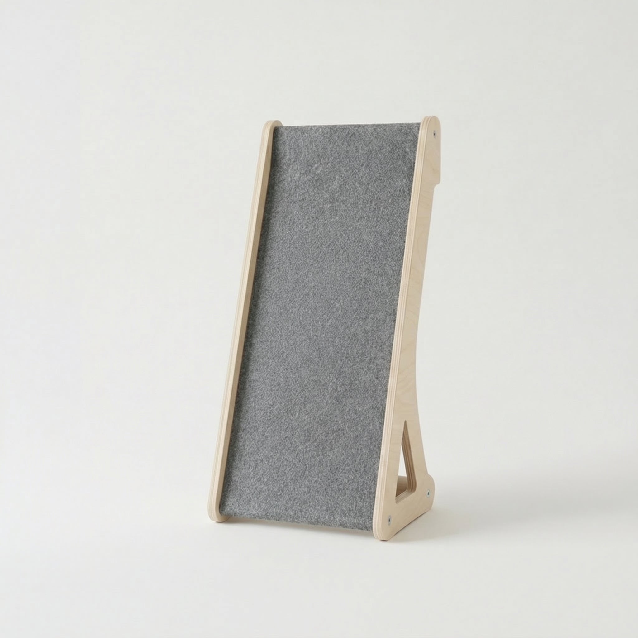 Gray felt cat scratcher on a white background