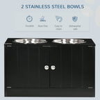 Elevated Dog Bowls for Large Dogs Pet Feeding Station with Stand, Storage, 2 Stainless Steel Food and Water Bowls, Black, 23.6" x 11.8" x 14"